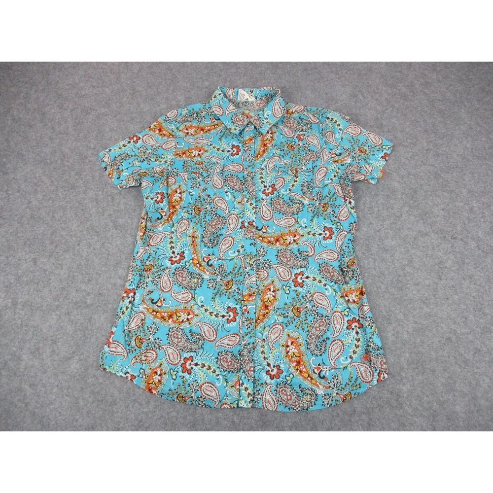 Ariat Shirt Womens Large Blue Orange Paisley Pearl Snap Western Cowboy Rodeo